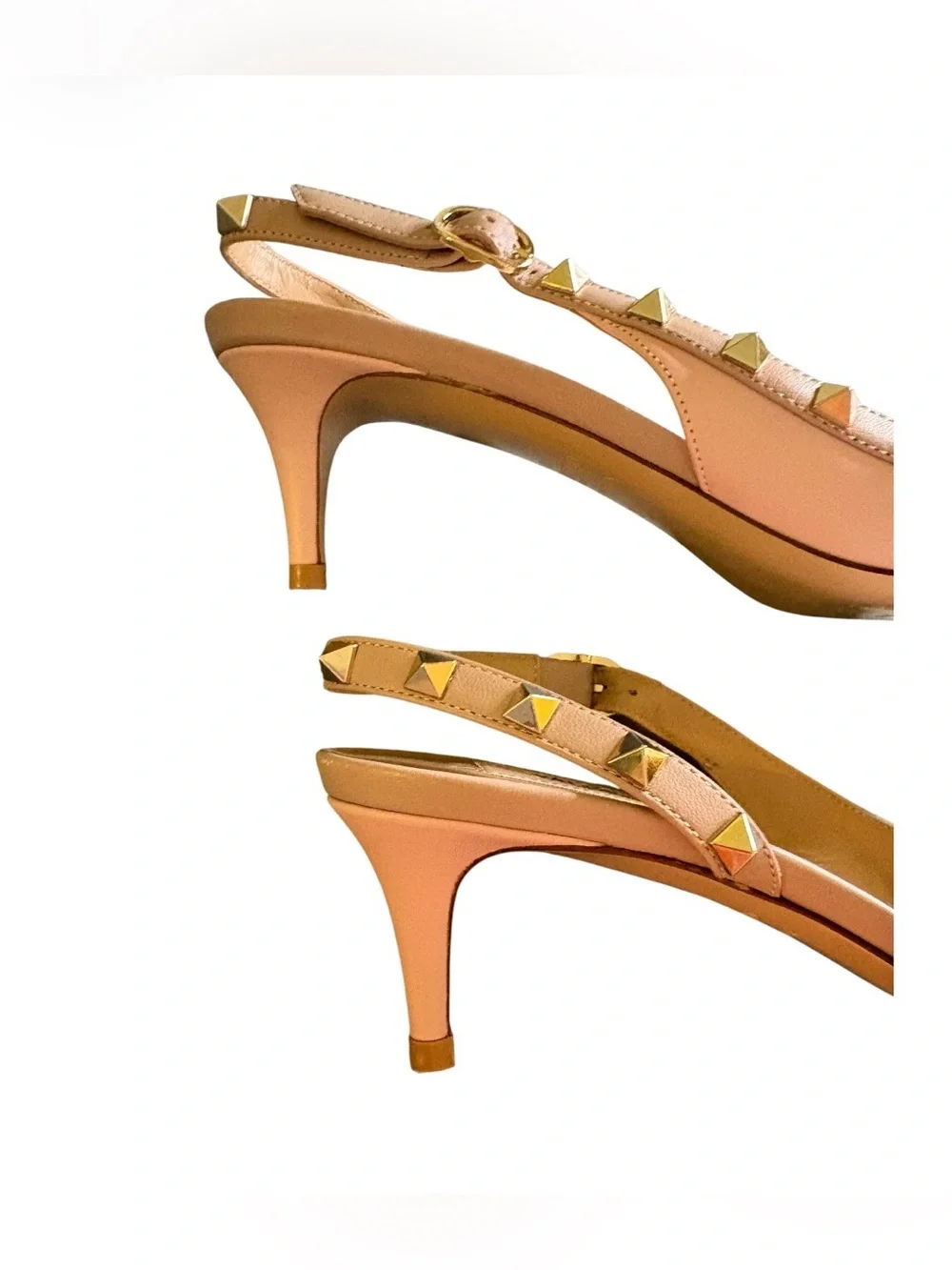 Valentino Pink Leather Rockstud Pointed Flats with Gold Studs
